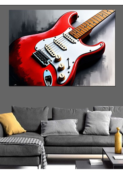 Kırmızı Elektro Gitar Dekoratif Kanvas - Mdf Ahşap Tablo modelleri