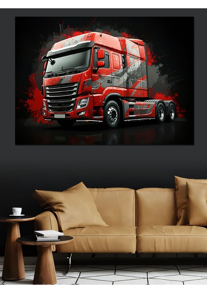 Kırmızı Tır Tasarımı Dekoratif Kanvas - Mdf Ahşap Tablo