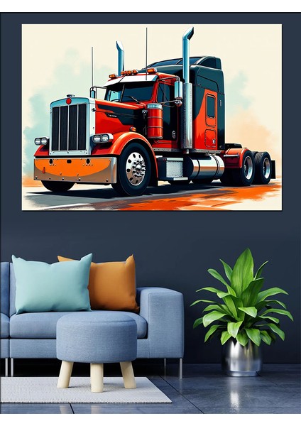 Turuncu Tır Modeli Dekoratif Kanvas - Mdf Ahşap Tablo