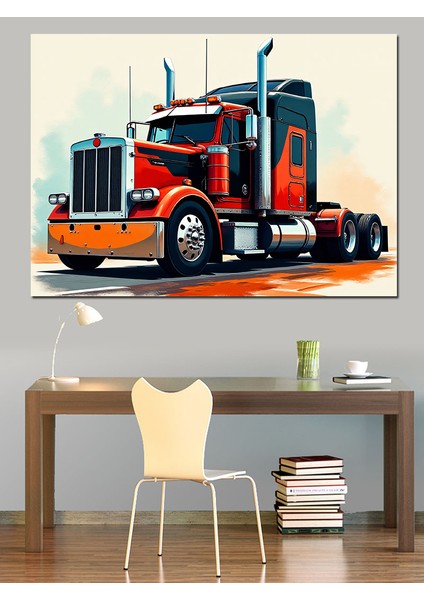 Turuncu Tır Modeli Dekoratif Kanvas - Mdf Ahşap Tablo modelleri