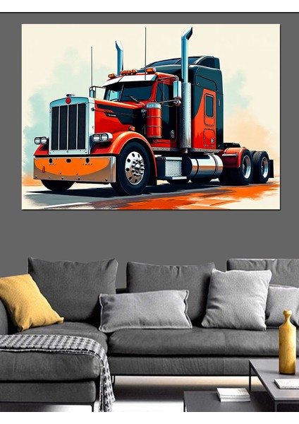 Turuncu Tır Modeli Dekoratif Kanvas - Mdf Ahşap Tablo fırsatları