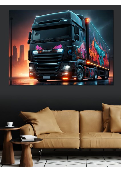 Neon Işıklı Tır Tasarımı Dekoratif Kanvas - Mdf Ahşap Tablo fiyatları