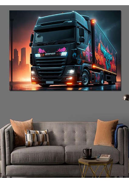 Neon Işıklı Tır Tasarımı Dekoratif Kanvas - Mdf Ahşap Tablo fırsatları