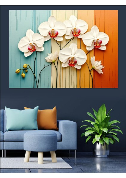 Orkide Çiçek Deseni Dekoratif Kanvas - Mdf Ahşap Tablo