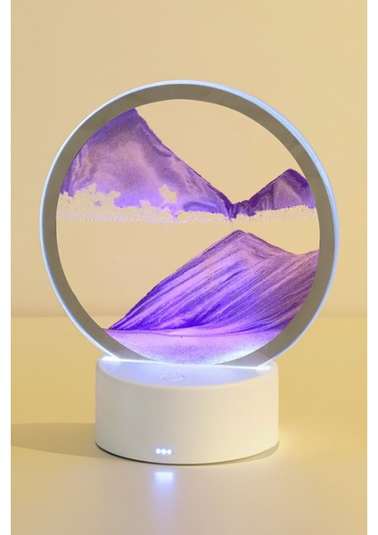 Mor Gezegen Görünümlü Işıklı Aç Kapa Dekoratif Kum Gezegeni Gece Lambası Dekoratif Lamba
