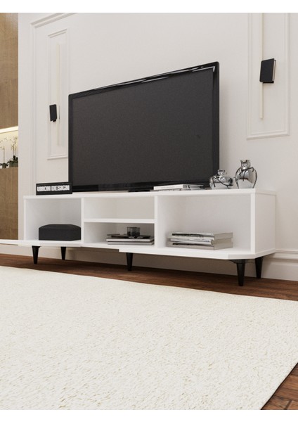 Agora Tv Ünitesi 150 cm Üç Kapaklı Raflı Ayaklı Tv Sehpası Beyaz- Antrasit modelleri