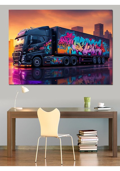 Grafitili Siyah Tır Dekoratif Kanvas - Mdf Ahşap Tablo fiyatları