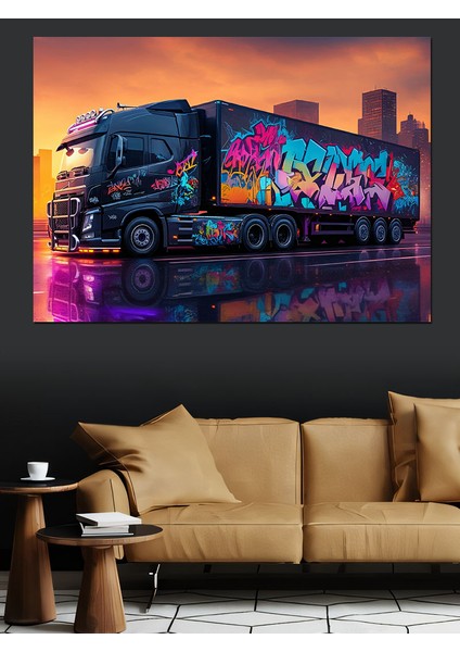 Grafitili Siyah Tır Dekoratif Kanvas - Mdf Ahşap Tablo fırsatları