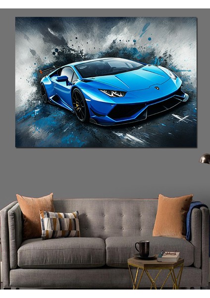 Mavi Lamborghini Spor Araba Dekoratif Kanvas - Mdf Ahşap Tablo fiyatları