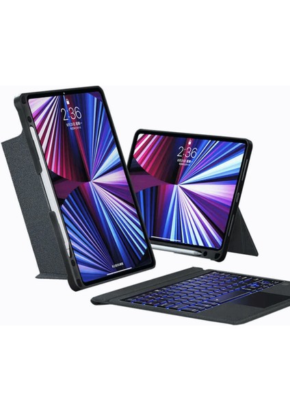 Apple iPad Air 11 M3 2025 Uyumlu Fuchsia Touch Pad Bluetooth Klavyeli Standlı Mıknatıslı Tablet Kılıfı