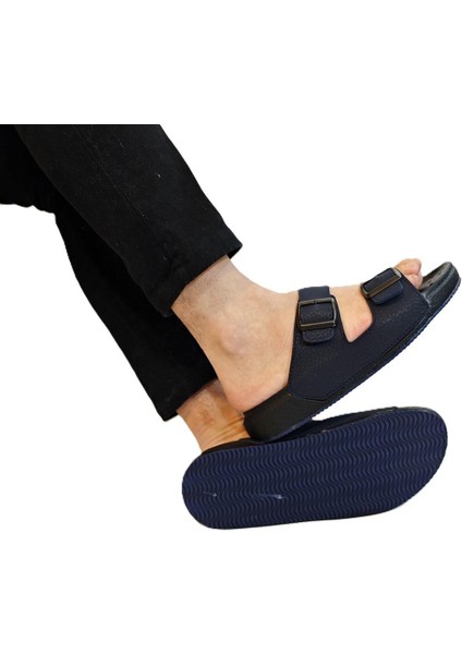 7408 Lacivert Çift Tokalı Yumuşak Taban Erkek Terlik modelleri