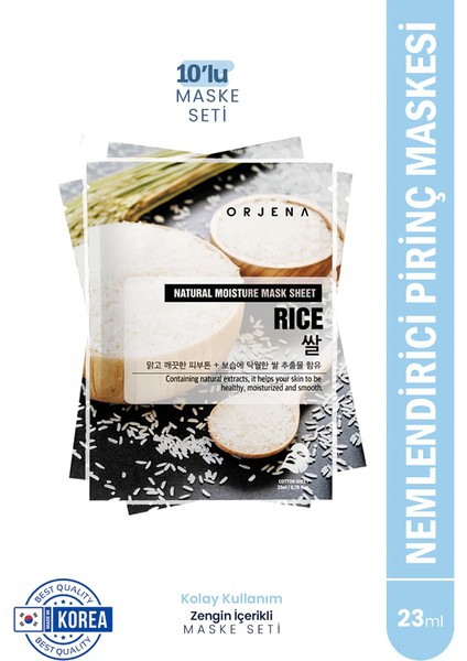 Orjena Natural Moisture Sheet Mask Rice - Tüm Ciltlere Uygun Cilt Bakım Kağıt Maske Seti 10'lu
