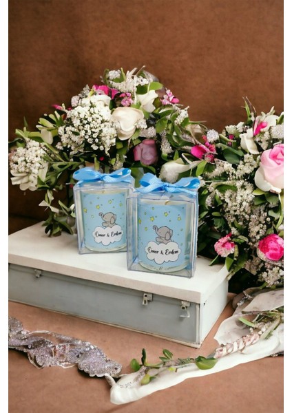 Bebek Hediyelik Mavi Fil Baskılı 10 Adet Bardak Mum