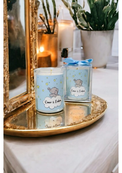 Bebek Hediyelik Mavi Fil Baskılı 10 Adet Bardak Mum fiyatları