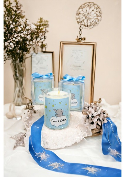 Bebek Hediyelik Mavi Fil Baskılı 10 Adet Bardak Mum modelleri