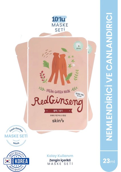 Fresh Garden Mask Red Gingseng - Nemlendici ve Canlandırıcı Kağıt Maske Seti 10'lu