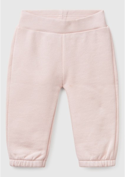 Bebek Toz Pembe Arkası Tavşan Detaylı Beli Lastikli Eşofman Altı