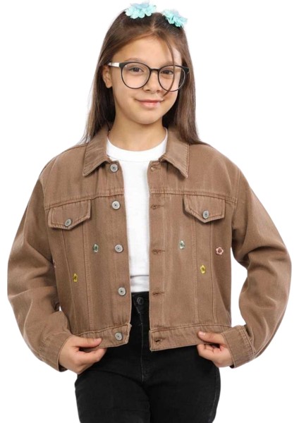 PAPATYA NAKIŞLI JEANS KIZ CEKET