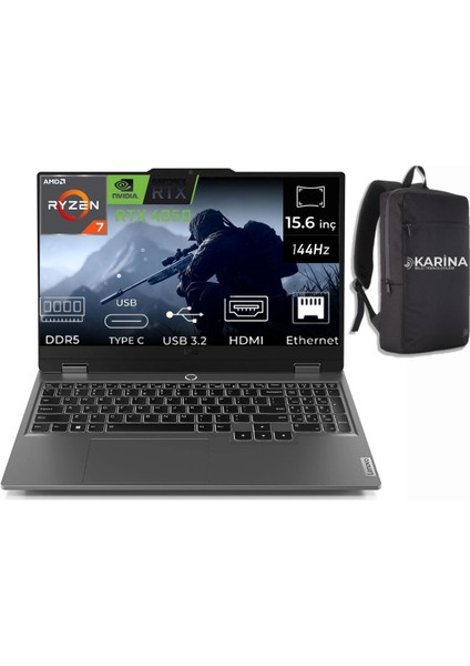 Loq 15ARP9 Amd Ryzen 7-7435HS 83JC00CRTR-062 96GB 4tb+4tb RTX4050 6gb Freedos 15.6 Inç 144Hz Full Hd Gaming Laptop