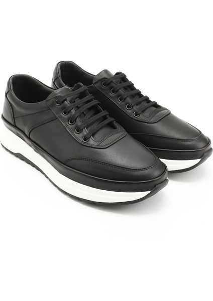 Erkek Siyah Bağcıklı Hakiki Deri Comfort Sneaker