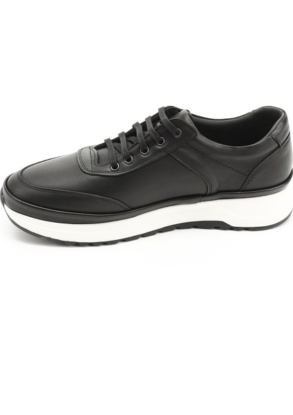 Erkek Siyah Bağcıklı Hakiki Deri Comfort Sneaker