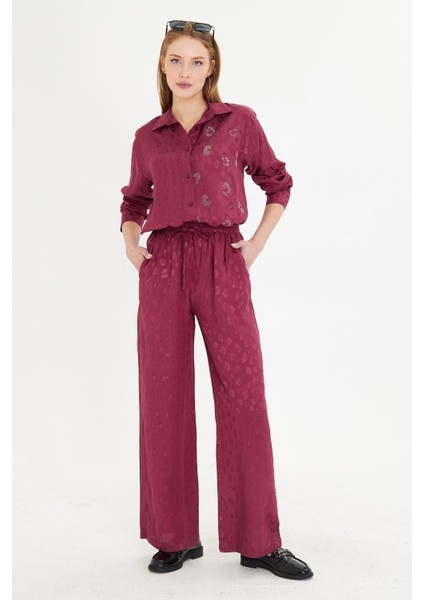 Leopar Desen Saten Pantolon