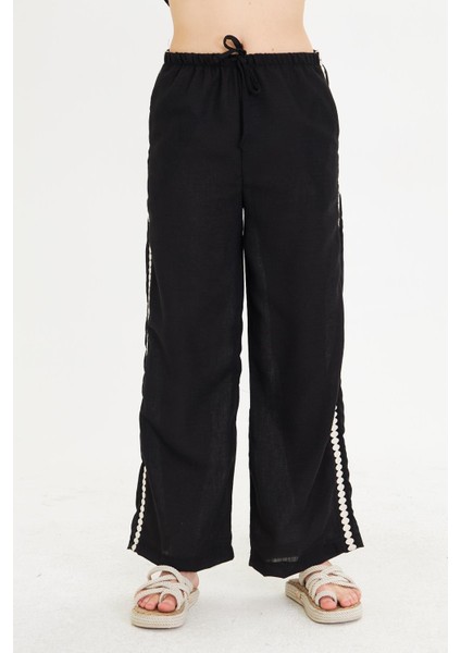 Örme Aksesuar Detaylı Keten Pantolon