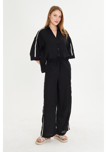 Örme Aksesuar Detaylı Keten Pantolon fiyatları