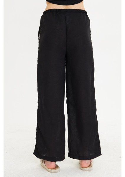 Örme Aksesuar Detaylı Keten Pantolon fırsatları