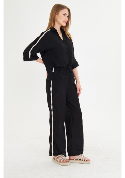 Örme Aksesuar Detaylı Keten Pantolon indirimleri