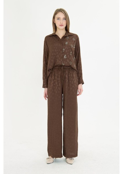 Leopar Desen Saten Pantolon