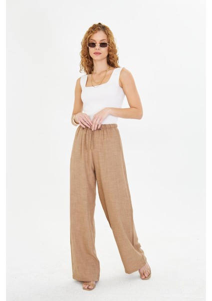 Keten Görünümlü Bol Paça Pantolon modelleri