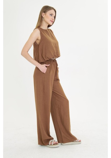 Dar Kemerli Keten Pantolon