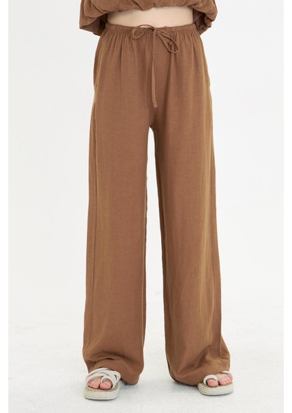 Dar Kemerli Keten Pantolon