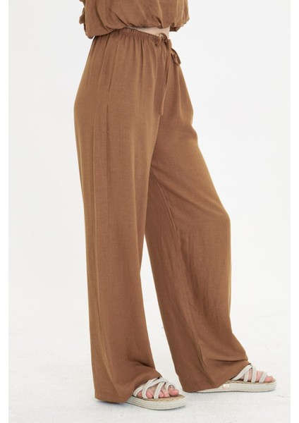 Dar Kemerli Keten Pantolon