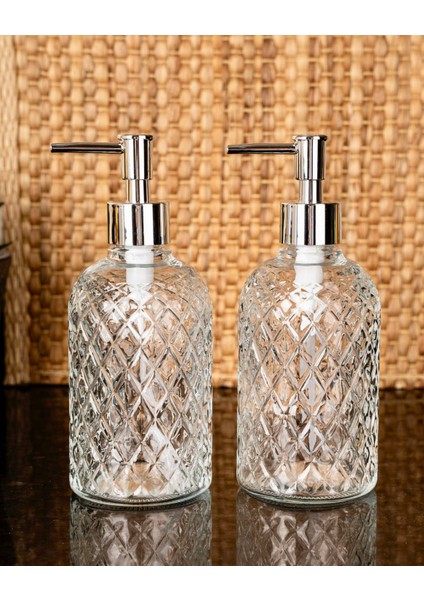 2 Adet Lüks Cam Sıvı Sabunluk Bulaşık Deterjan Şışesi Sabunluk Set