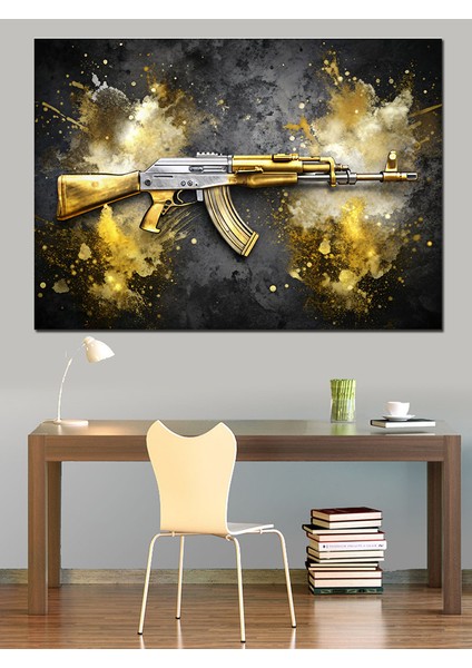 Ak-47 Silah Dekoratif Kanvas - Mdf Ahşap Tablo