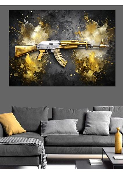 Ak-47 Silah Dekoratif Kanvas - Mdf Ahşap Tablo