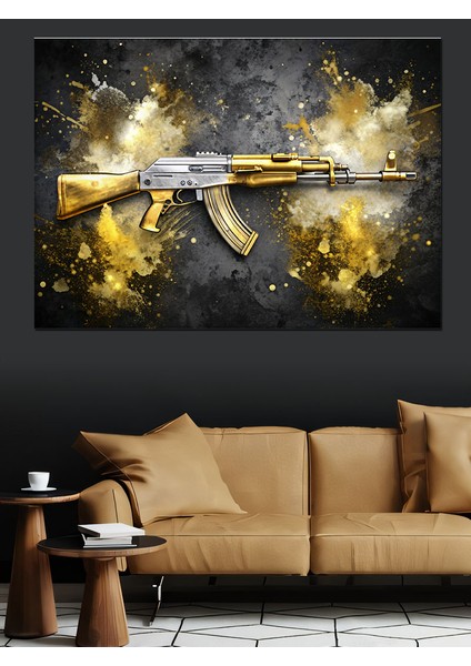 Ak-47 Silah Dekoratif Kanvas - Mdf Ahşap Tablo