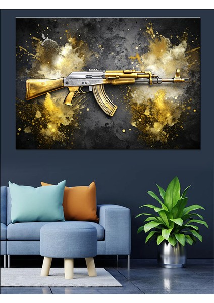 Ak-47 Silah Dekoratif Kanvas - Mdf Ahşap Tablo