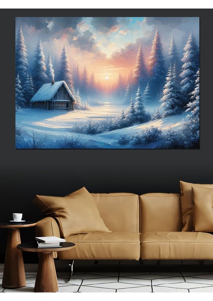 Kışlık Orman Evi Dekoratif Kanvas - Mdf Ahşap Tablo