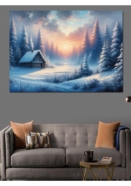 Kışlık Orman Evi Dekoratif Kanvas - Mdf Ahşap Tablo modelleri