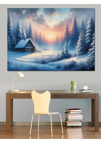 Kışlık Orman Evi Dekoratif Kanvas - Mdf Ahşap Tablo fırsatları