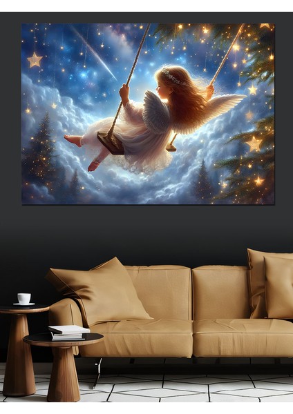 Bulutların Üstünde Sallanan Melek Çocuk Dekoratif Kanvas - Mdf Ahşap Tablo modelleri