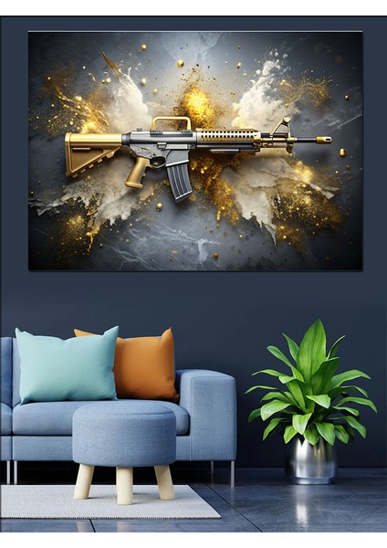 M16 Silah Dekoratif Kanvas - Mdf Ahşap Tablo