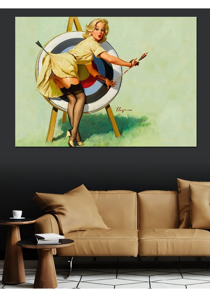 Eteğine Ok Takılan Pin Up Kızı Dekoratif Kanvas - Mdf Ahşap Tablo fiyatları
