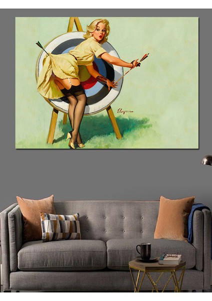 Eteğine Ok Takılan Pin Up Kızı Dekoratif Kanvas - Mdf Ahşap Tablo fırsatları