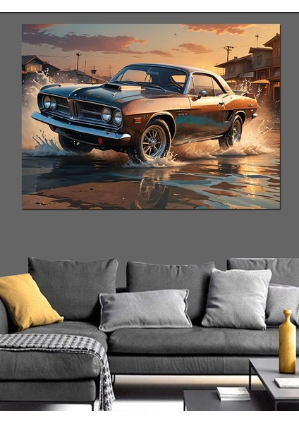 Retro Klasik Spor Araba Dekoratif Kanvas - Mdf Ahşap Tablo