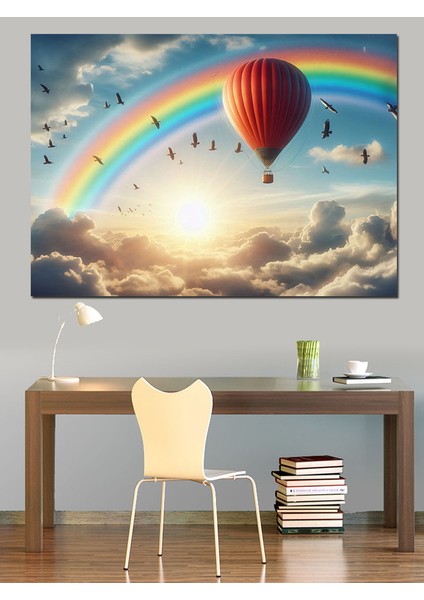 Uçan Balon ve Gökkuşağı Dekoratif Kanvas - Mdf Ahşap Tablo fiyatları