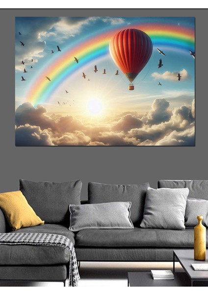 Uçan Balon ve Gökkuşağı Dekoratif Kanvas - Mdf Ahşap Tablo modelleri